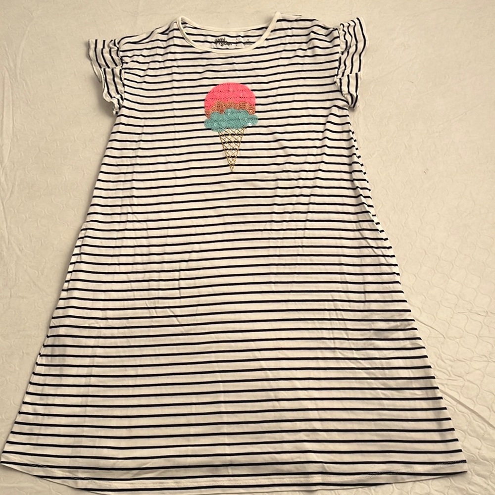 Rumi and Ryder sequin ice cream cone navy and white striped dress with pockets
